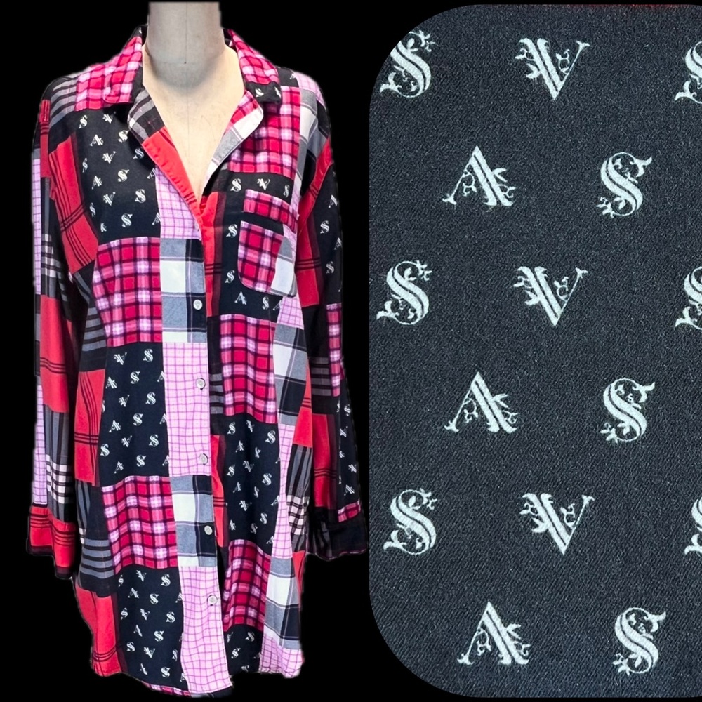 Victorias Secret signature mixed plaid patchwork night shirt nightgown flannel